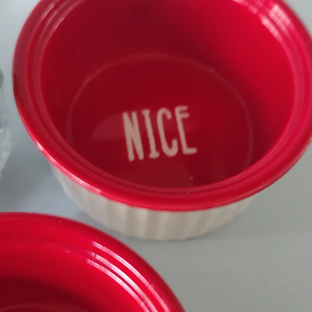 Ramekin Set 4 Pieces Red And White Ceramic Safe Microwave   Dishwasher By France
